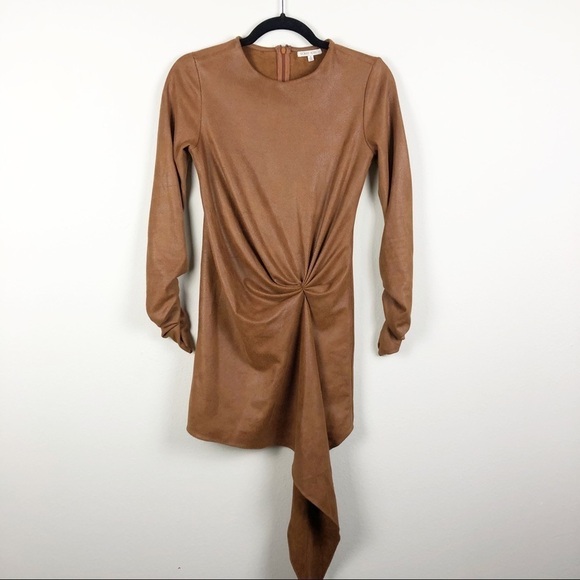 Ronny Kobo Hadassah Faux Leather Ruched Long Sleeve Mini Dress Cocktail Party - Picture 2 of 10